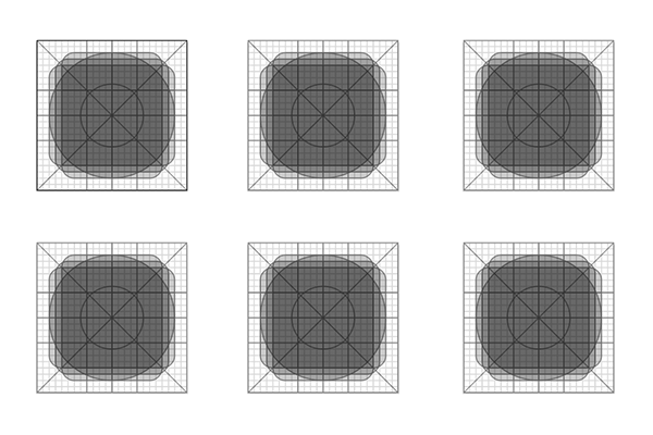 Icons of building, talk balloon, person, papers and an envelope, animated with the grid that they where created with.